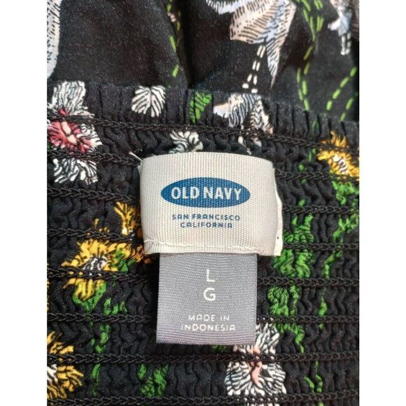 Old Navy Dress Ladies Large Black Floral Fit‎ and Flare Sleeveless - Picture 6 of 8